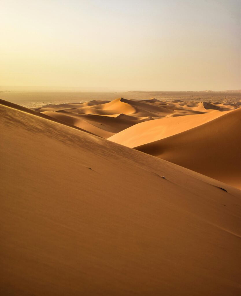 pexels-photo-2100387-2100387 Stunning view of golden sand dunes under a serene sunset in the Algerian Sahara Desert.