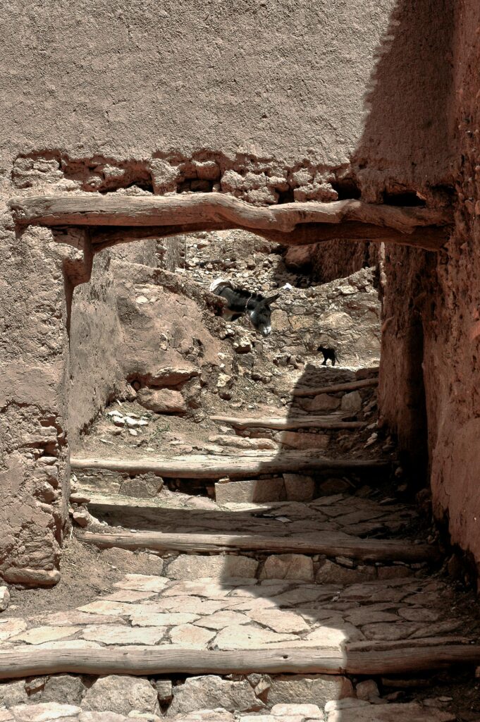 Explore an ancient stone pathway in Ouarzazate, Morocco.