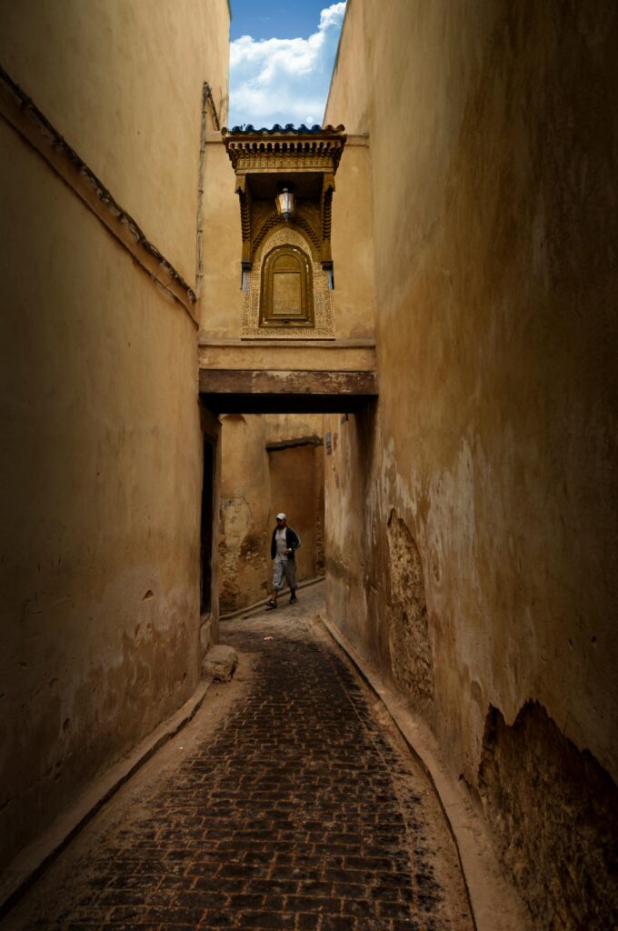 Explore the ancient narrow alleys of Fes Medina with its distinct architecture.